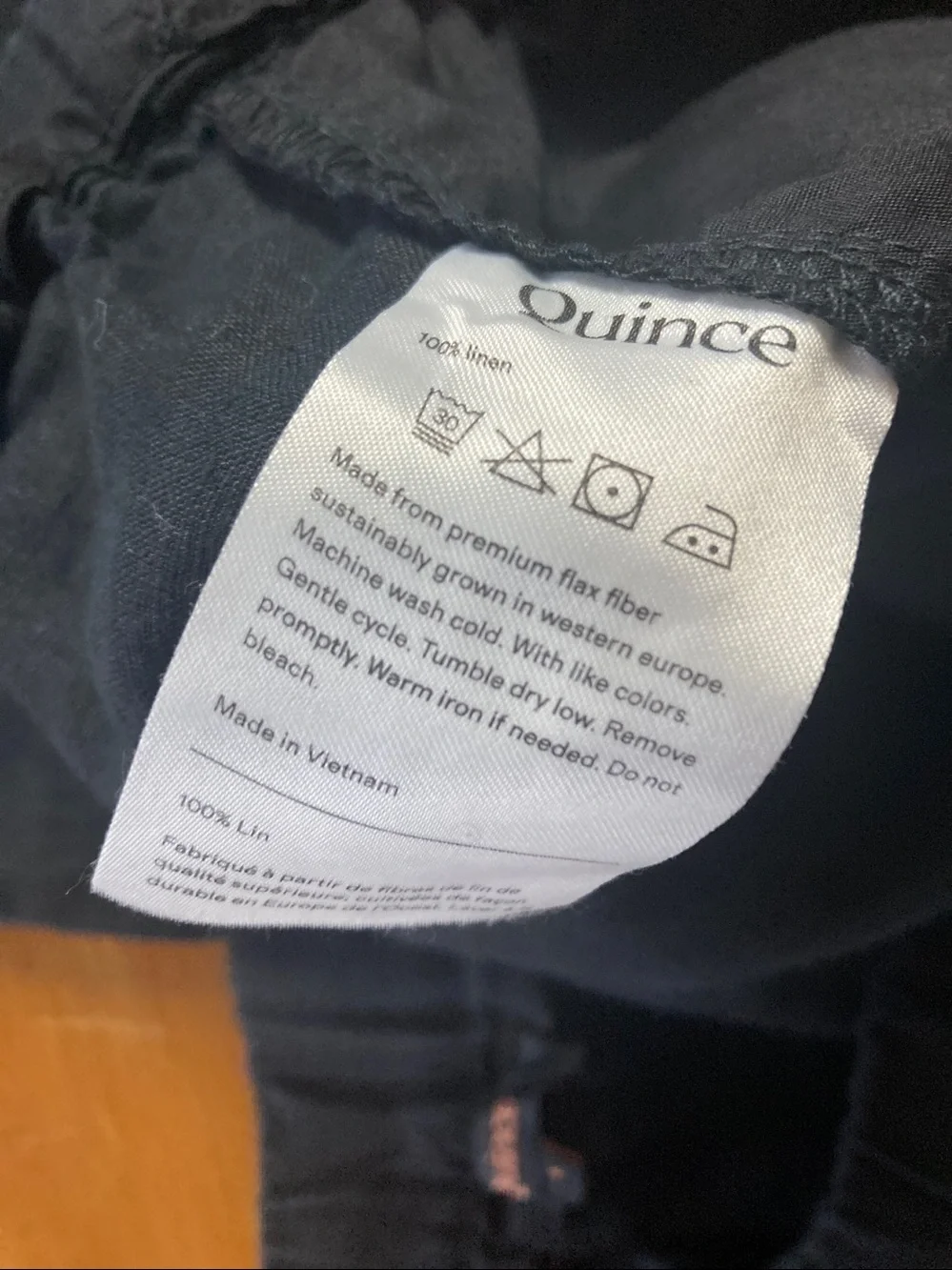 Quince Black Cropped Elastic-Waist Pants Large 100% Linen Belt Loops